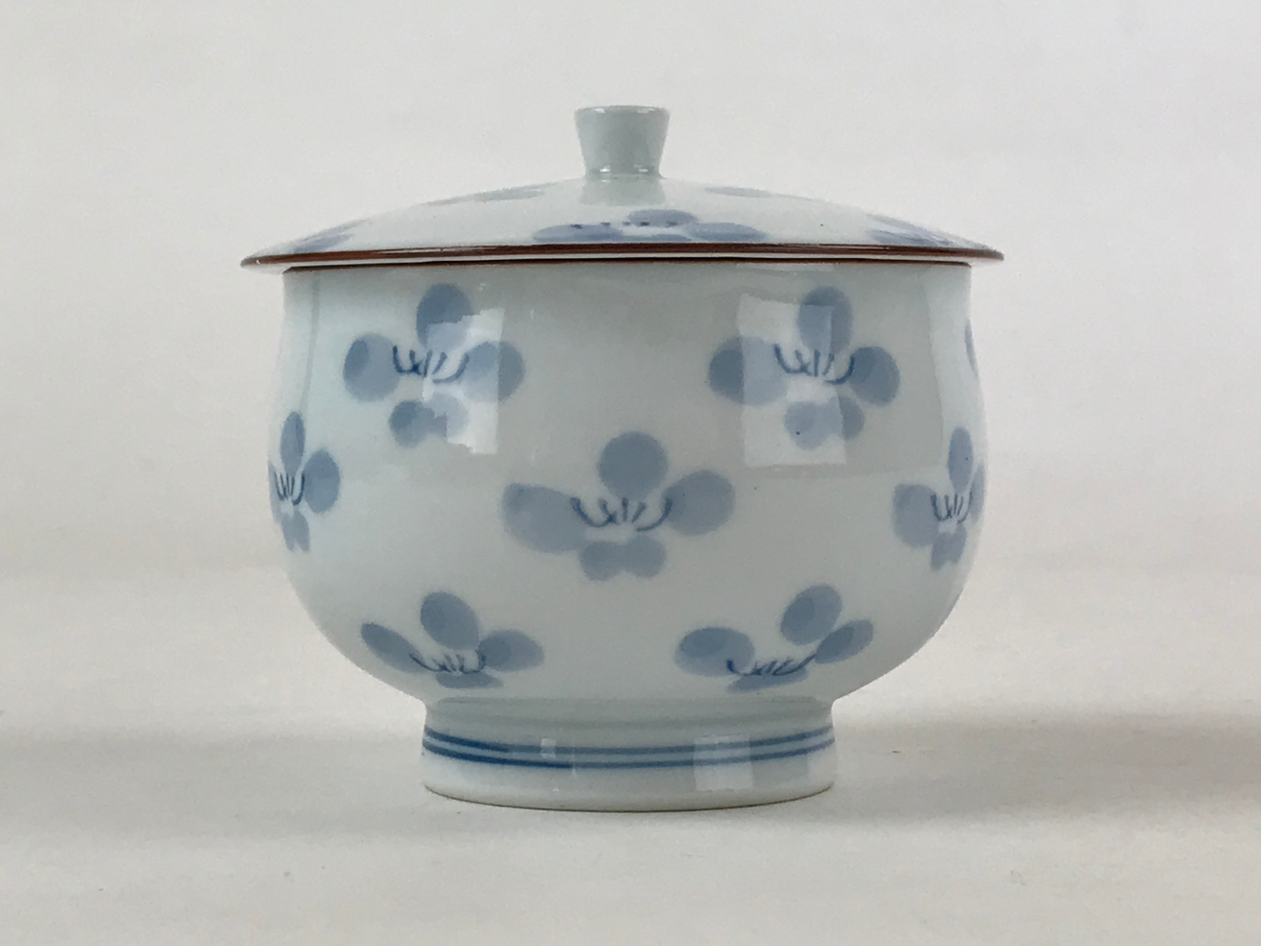 Japanese Porcelain Teacup Chawan Vtg Lidded Flowers Blue Pottery Yunomi TC385