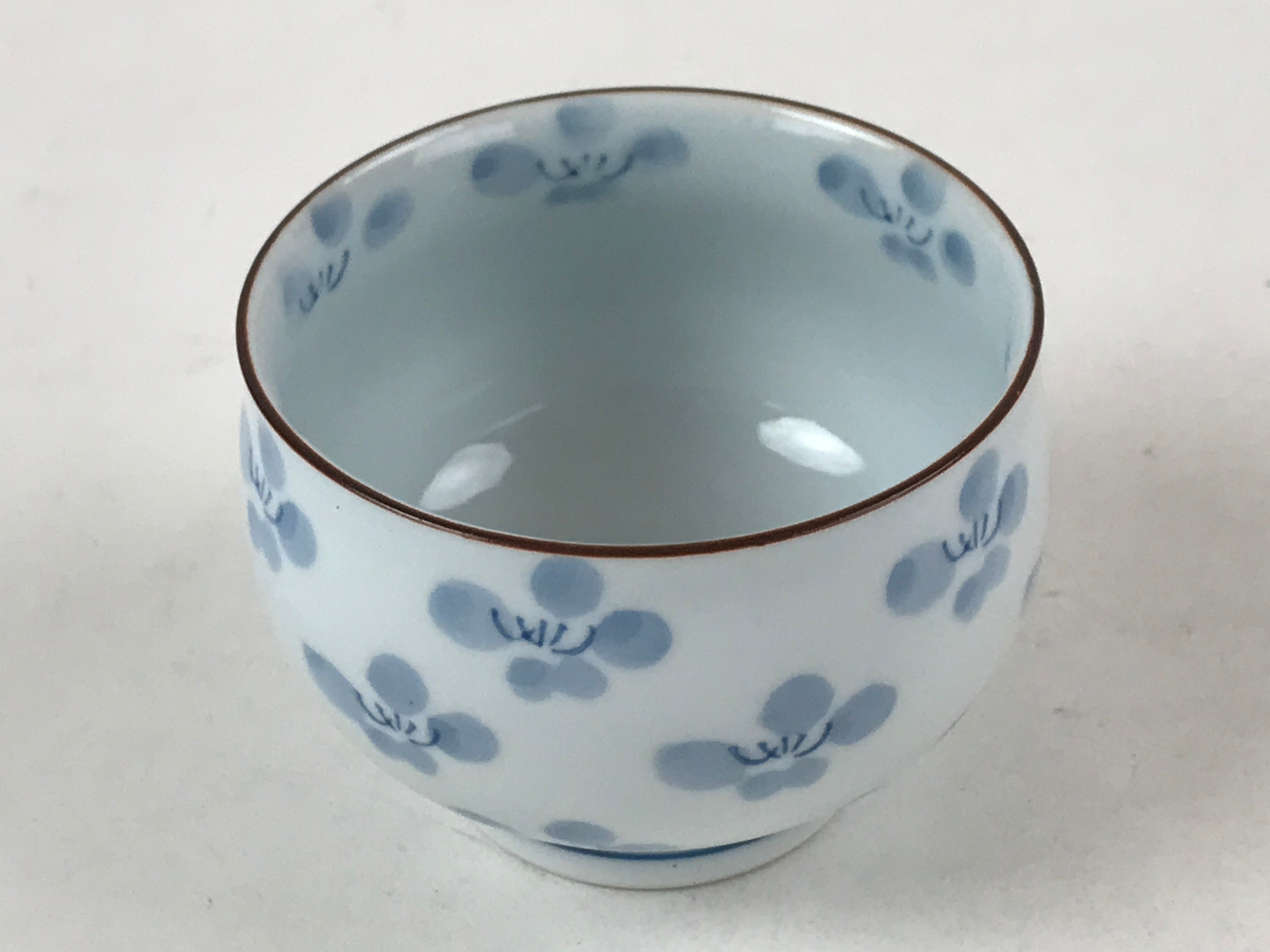 Japanese Porcelain Teacup Chawan Vtg Lidded Flowers Blue Pottery Yunomi TC385