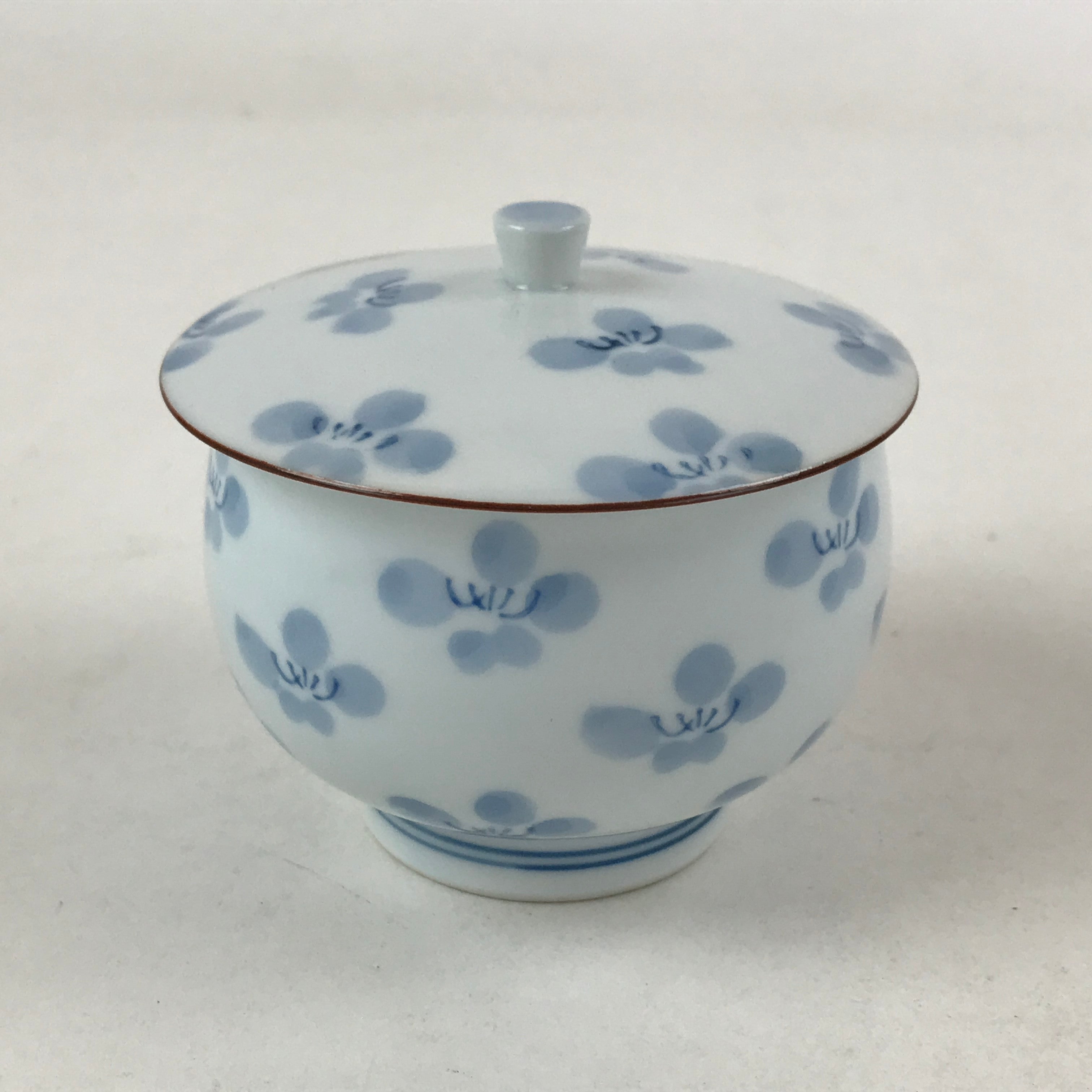 Japanese Porcelain Teacup Chawan Vtg Lidded Flowers Blue Pottery Yunomi TC385