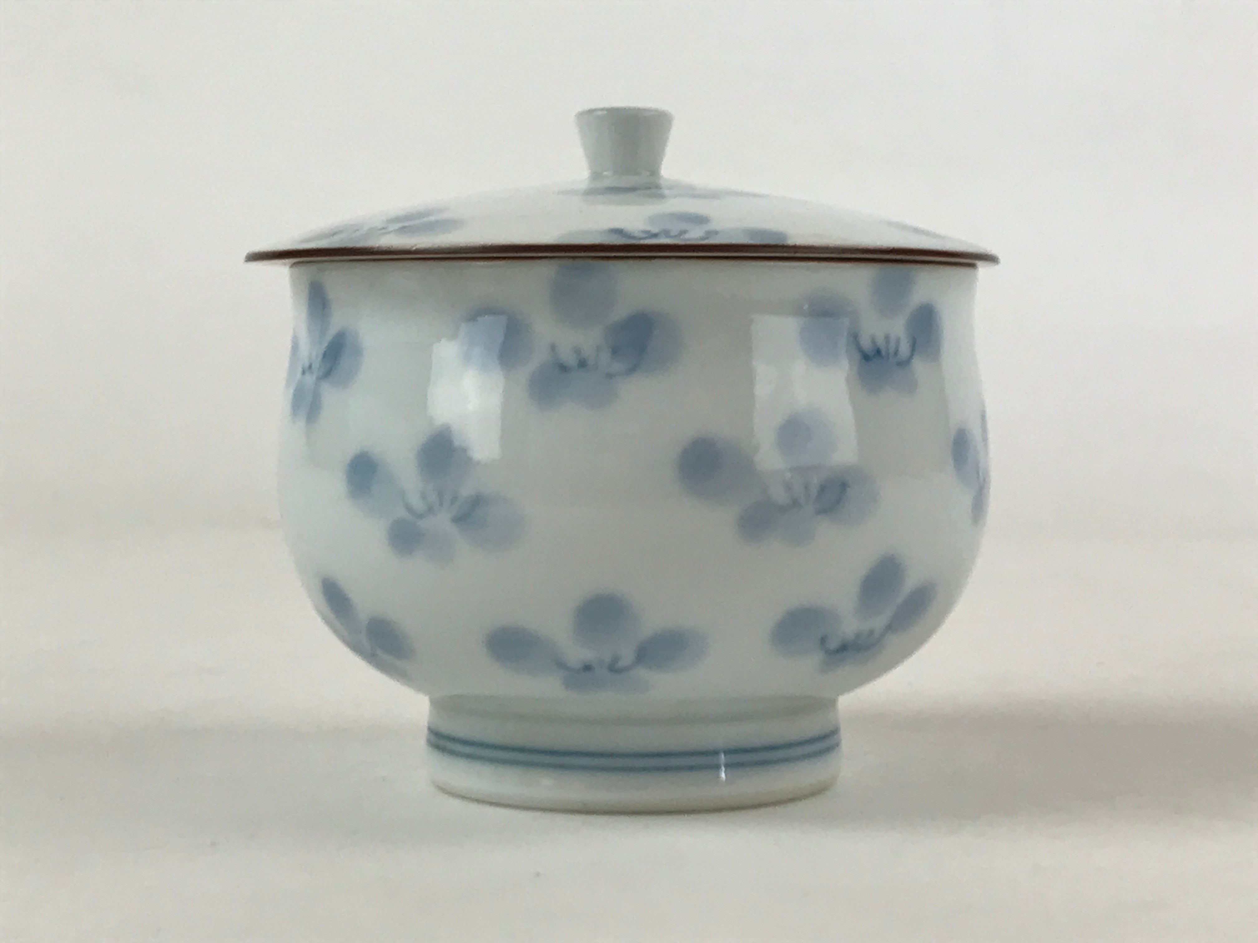 Japanese Porcelain Teacup Chawan Vtg Lidded Flowers Blue Pottery Yunomi TC387