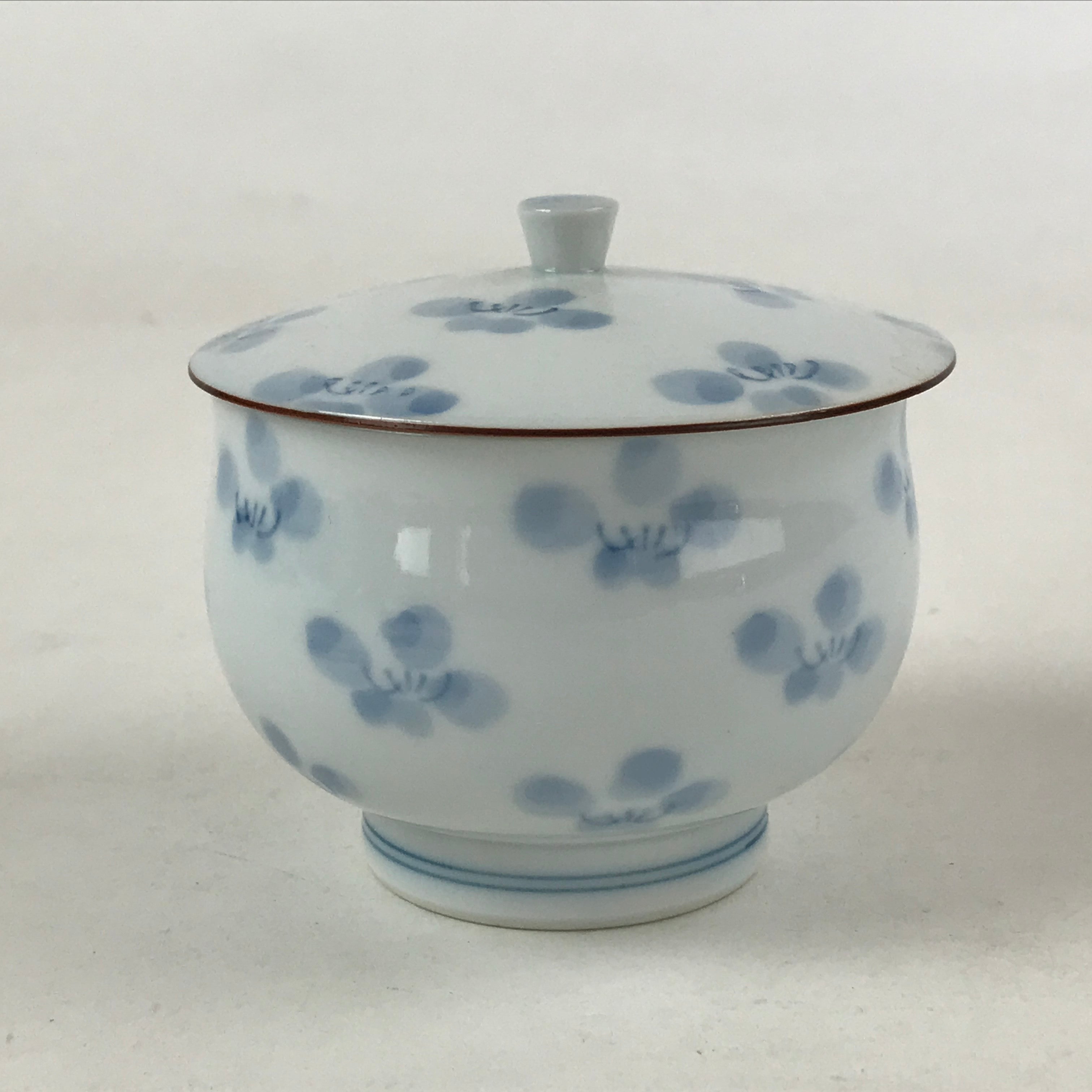 Japanese Porcelain Teacup Chawan Vtg Lidded Flowers Blue Pottery Yunomi TC387