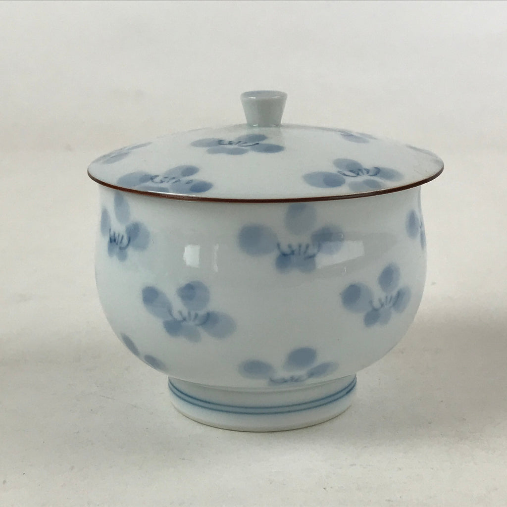 Japanese Porcelain Teacup Chawan Vtg Lidded Flowers Blue Pottery Yunomi TC387