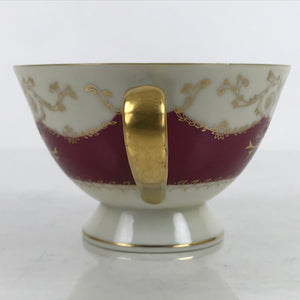 Japanese Porcelain Teacup Meito China Vtg Hand Painted Mandarin Red Gold Y133