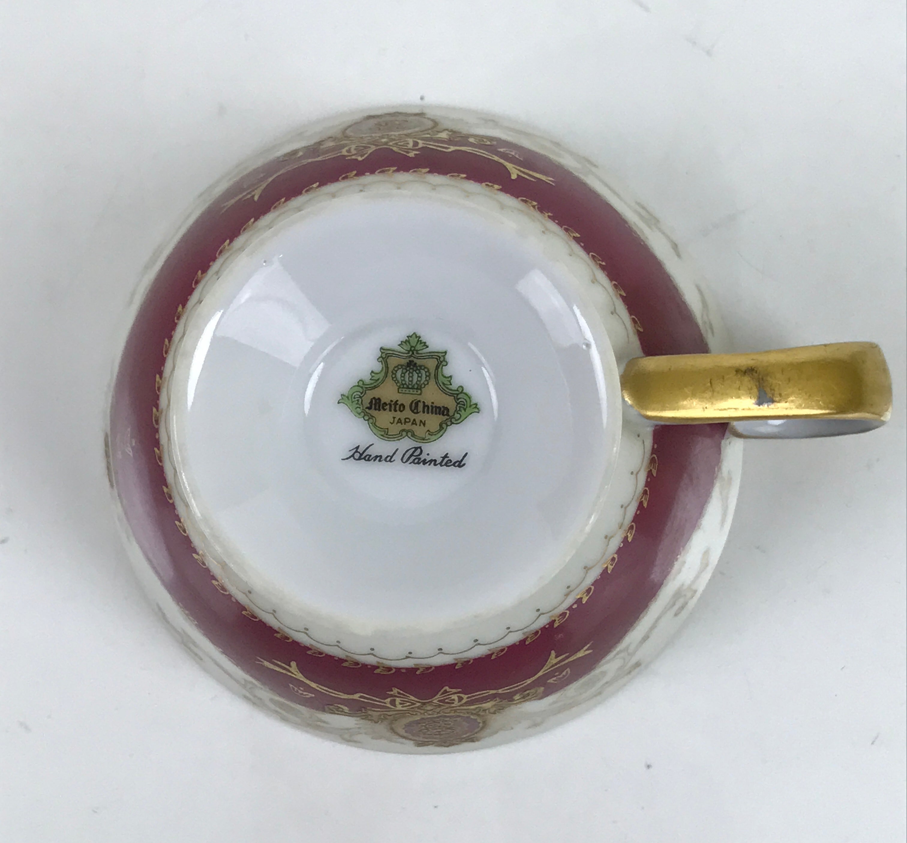 Japanese Porcelain Teacup Meito China Vtg Hand Painted Mandarin Red Gold Y134