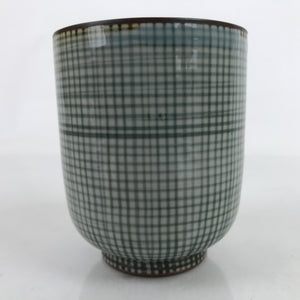 Japanese Porcelain Teacup Vtg Brown Gray Grid Pattern Sencha Yunomi TC462