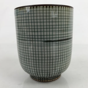 Japanese Porcelain Teacup Vtg Brown Gray Grid Pattern Sencha Yunomi TC462