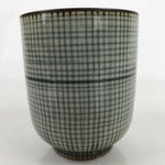 Japanese Porcelain Teacup Vtg Brown Gray Grid Pattern Sencha Yunomi TC462