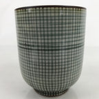 Japanese Porcelain Teacup Vtg Brown Gray Grid Pattern Sencha Yunomi TC462