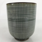 Japanese Porcelain Teacup Vtg Brown Gray Grid Pattern Sencha Yunomi TC462