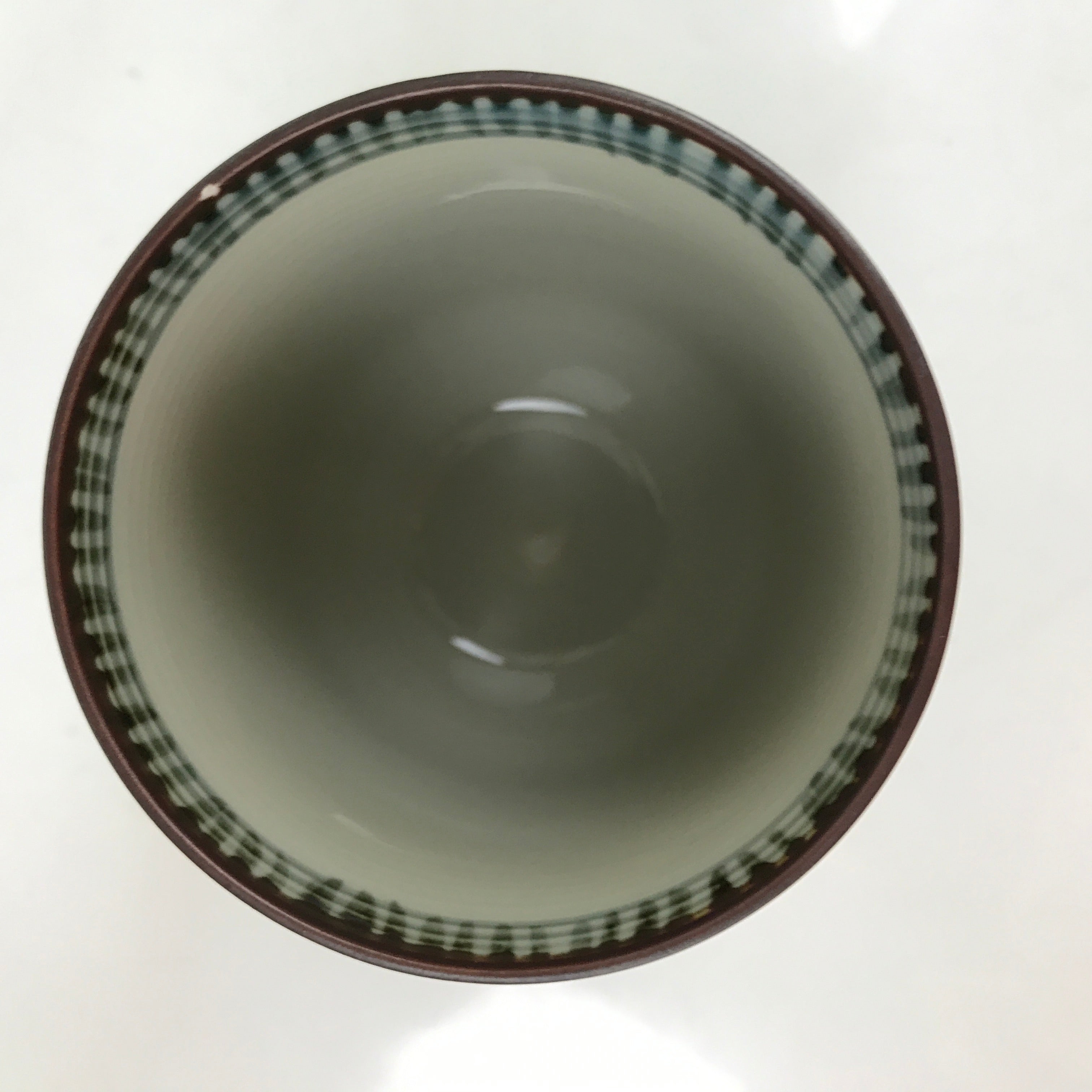 Japanese Porcelain Teacup Vtg Brown Gray Grid Pattern Sencha Yunomi TC462