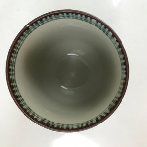 Japanese Porcelain Teacup Vtg Brown Gray Grid Pattern Sencha Yunomi TC462