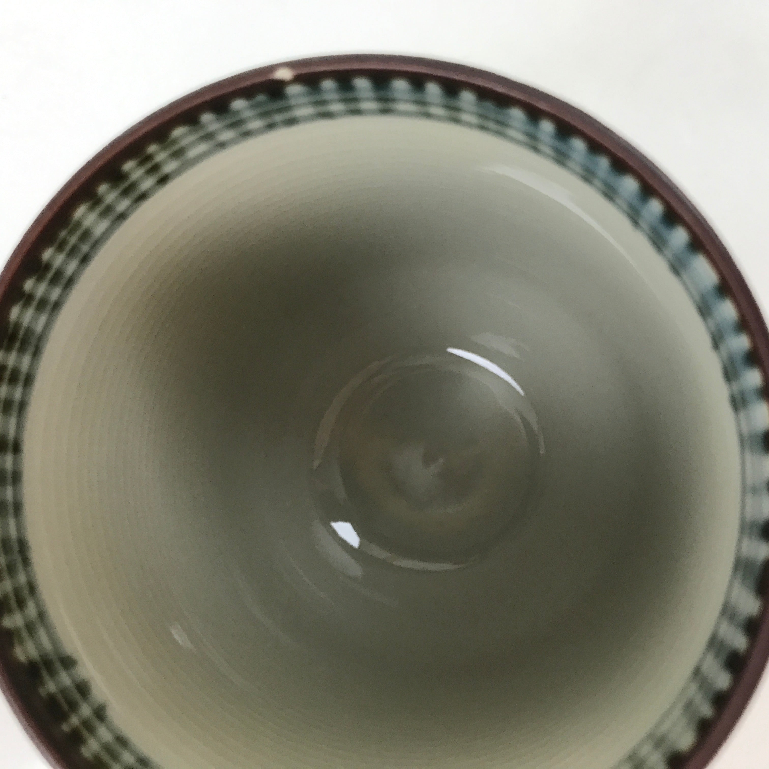 Japanese Porcelain Teacup Vtg Brown Gray Grid Pattern Sencha Yunomi TC462