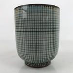 Japanese Porcelain Teacup Vtg Brown Gray Grid Pattern Sencha Yunomi TC463