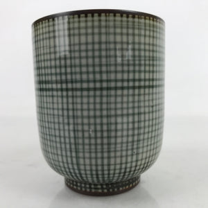 Japanese Porcelain Teacup Vtg Brown Gray Grid Pattern Sencha Yunomi TC463