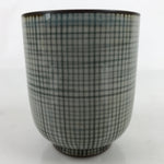 Japanese Porcelain Teacup Vtg Brown Gray Grid Pattern Sencha Yunomi TC464