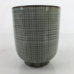 Japanese Porcelain Teacup Vtg Brown Gray Grid Pattern Sencha Yunomi TC464