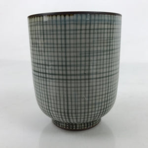 Japanese Porcelain Teacup Vtg Brown Gray Grid Pattern Sencha Yunomi TC464