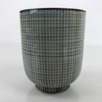 Japanese Porcelain Teacup Vtg Brown Gray Grid Pattern Sencha Yunomi TC464