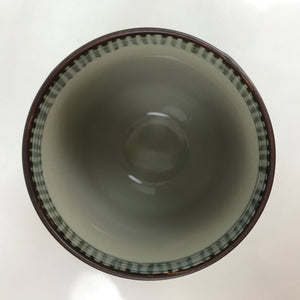 Japanese Porcelain Teacup Vtg Brown Gray Grid Pattern Sencha Yunomi TC464