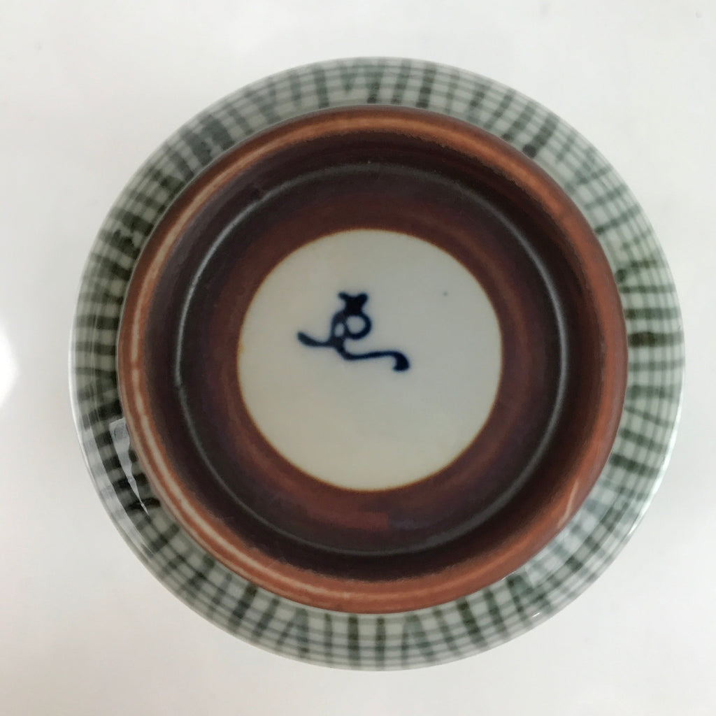 Japanese Porcelain Teacup Vtg Brown Gray Grid Pattern Sencha Yunomi TC464