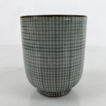 Japanese Porcelain Teacup Vtg Brown Gray Grid Pattern Sencha Yunomi TC465