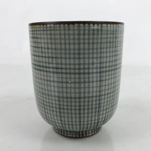 Japanese Porcelain Teacup Vtg Brown Gray Grid Pattern Sencha Yunomi TC465