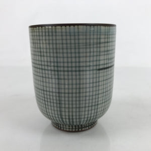 Japanese Porcelain Teacup Vtg Brown Gray Grid Pattern Sencha Yunomi TC465