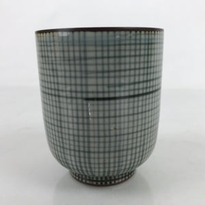 Japanese Porcelain Teacup Vtg Brown Gray Grid Pattern Sencha Yunomi TC465