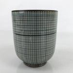 Japanese Porcelain Teacup Vtg Brown Gray Grid Pattern Sencha Yunomi TC465