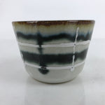 Japanese Porcelain Teacup Vtg Gray Black White Lines Ceramic Sencha Yunomi TC455