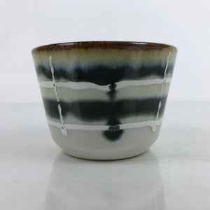 Japanese Porcelain Teacup Vtg Gray Black White Lines Ceramic Sencha Yunomi TC455