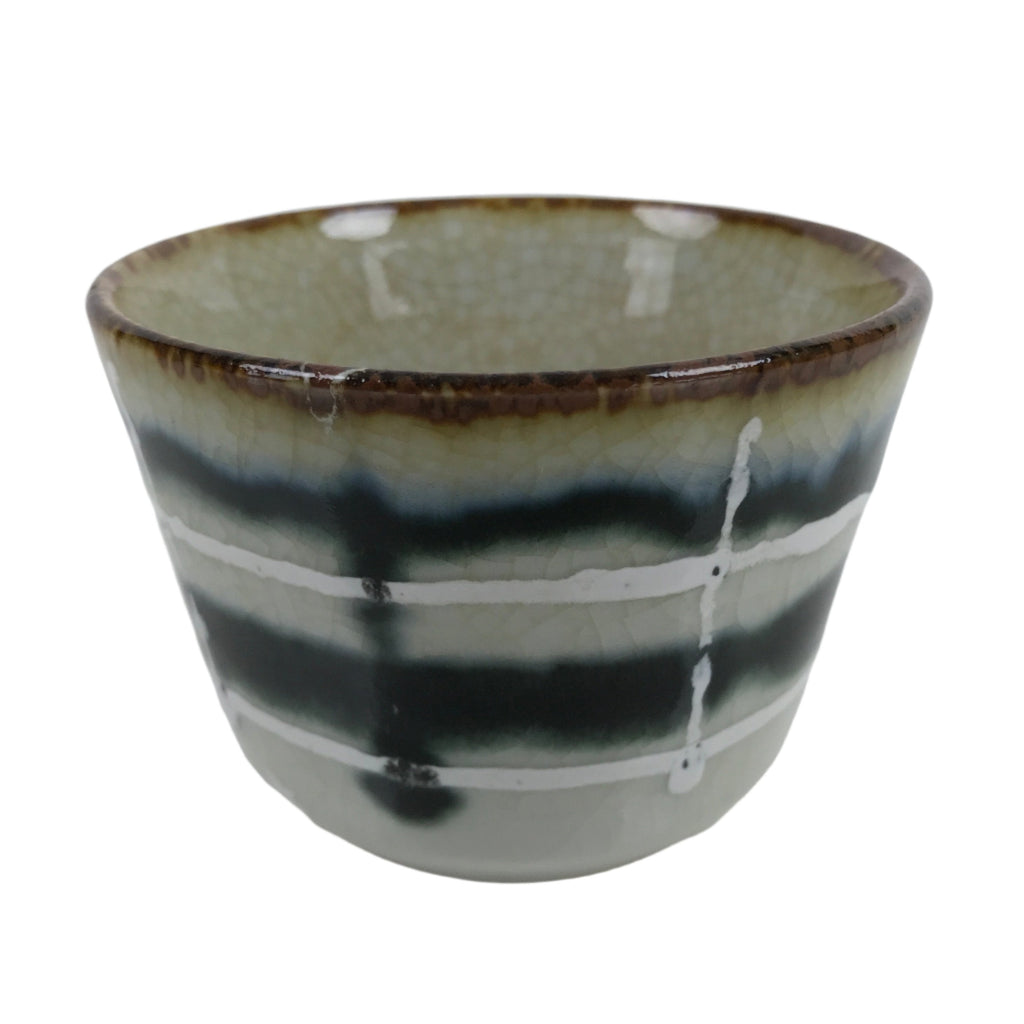 Japanese Porcelain Teacup Vtg Gray Black White Lines Ceramic Sencha Yunomi TC455