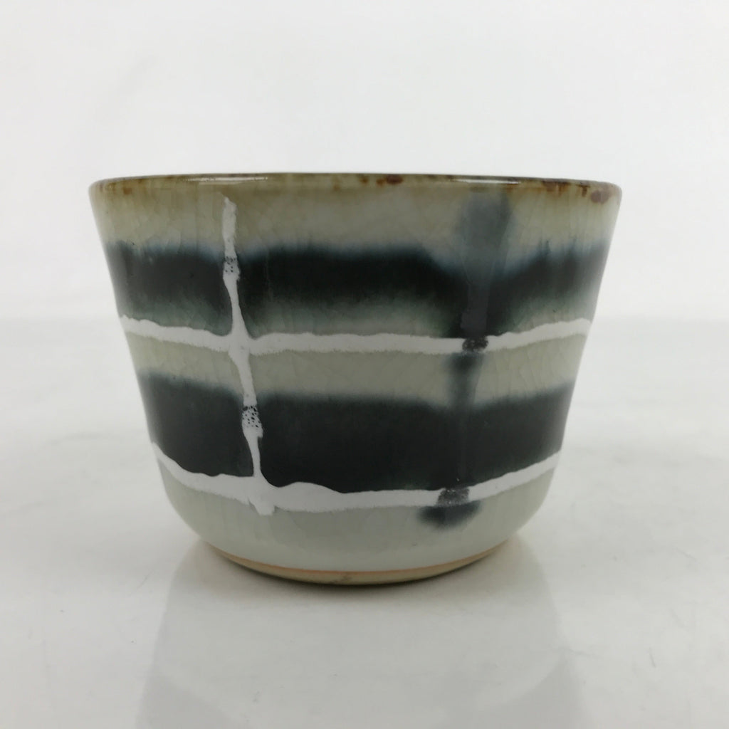 Japanese Porcelain Teacup Vtg Gray Black White Lines Ceramic Sencha Yunomi TC456