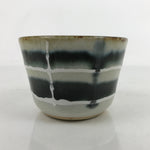 Japanese Porcelain Teacup Vtg Gray Black White Lines Ceramic Sencha Yunomi TC456