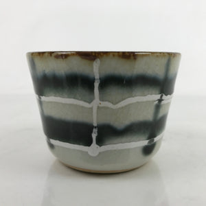 Japanese Porcelain Teacup Vtg Gray Black White Lines Ceramic Sencha Yunomi TC456