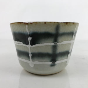 Japanese Porcelain Teacup Vtg Gray Black White Lines Ceramic Sencha Yunomi TC456