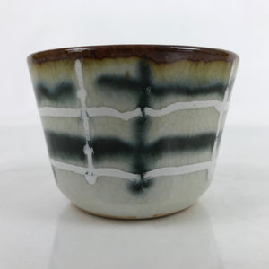 Japanese Porcelain Teacup Vtg Gray Black White Lines Ceramic Sencha Yunomi TC457