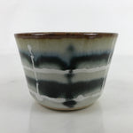 Japanese Porcelain Teacup Vtg Gray Black White Lines Ceramic Sencha Yunomi TC458