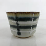 Japanese Porcelain Teacup Vtg Gray Black White Lines Ceramic Sencha Yunomi TC459