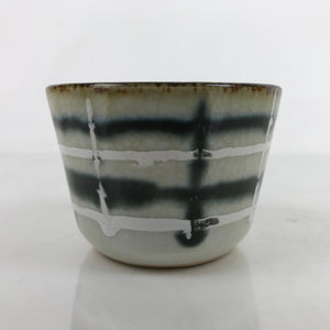 Japanese Porcelain Teacup Vtg Gray Black White Lines Ceramic Sencha Yunomi TC459