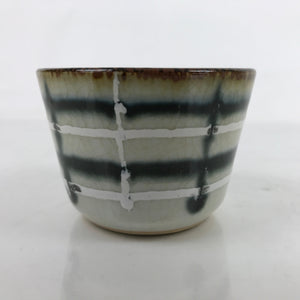 Japanese Porcelain Teacup Vtg Gray Black White Lines Ceramic Sencha Yunomi TC459