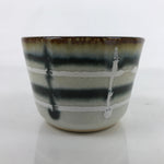 Japanese Porcelain Teacup Vtg Gray Black White Lines Ceramic Sencha Yunomi TC459