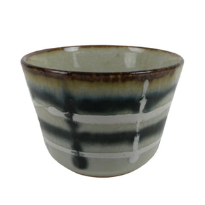 Japanese Porcelain Teacup Vtg Gray Black White Lines Ceramic Sencha Yunomi TC459