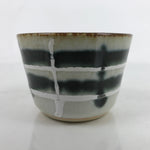 Japanese Porcelain Teacup Vtg Gray Black White Lines Ceramic Sencha Yunomi TC460