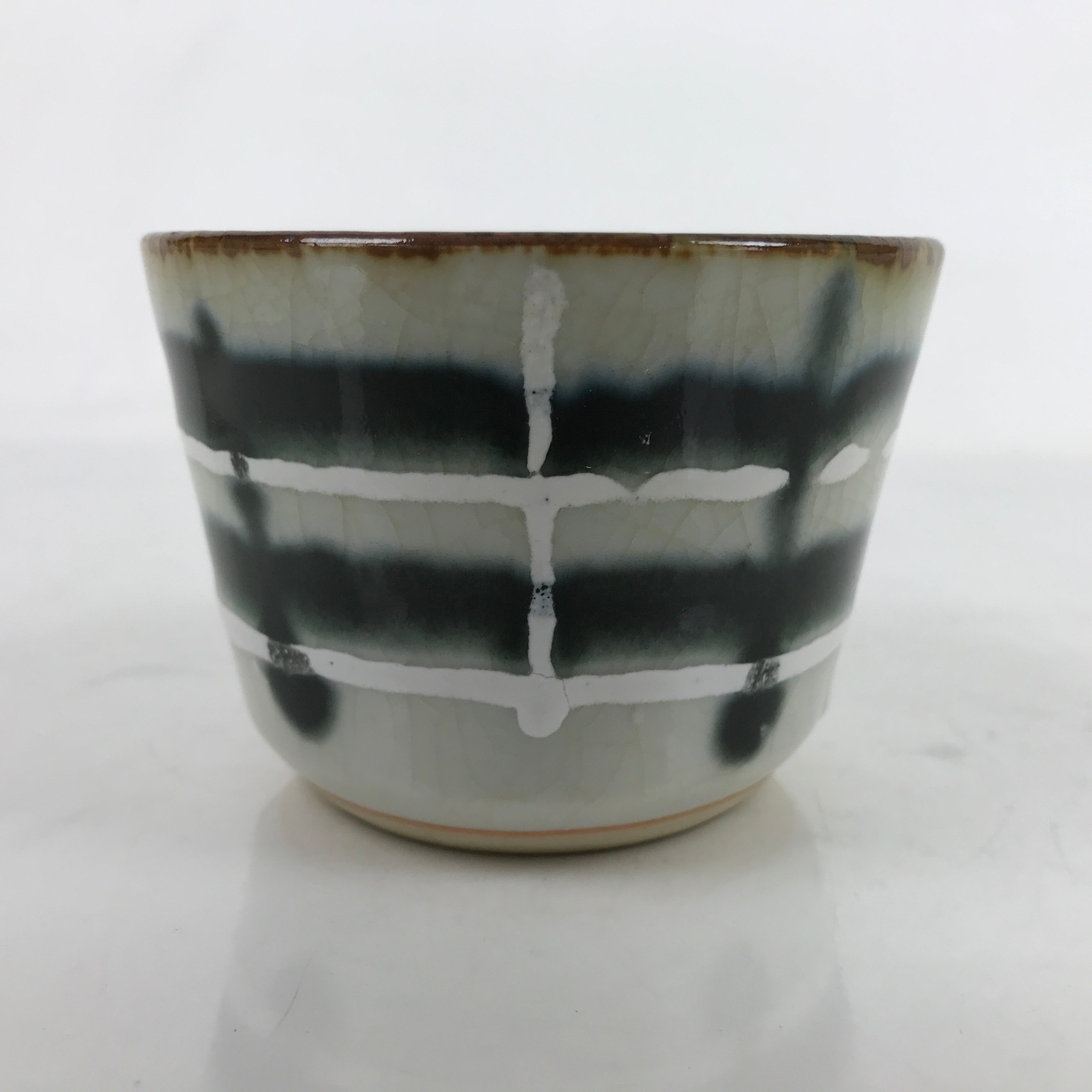 Japanese Porcelain Teacup Vtg Gray Black White Lines Ceramic Sencha Yunomi TC460