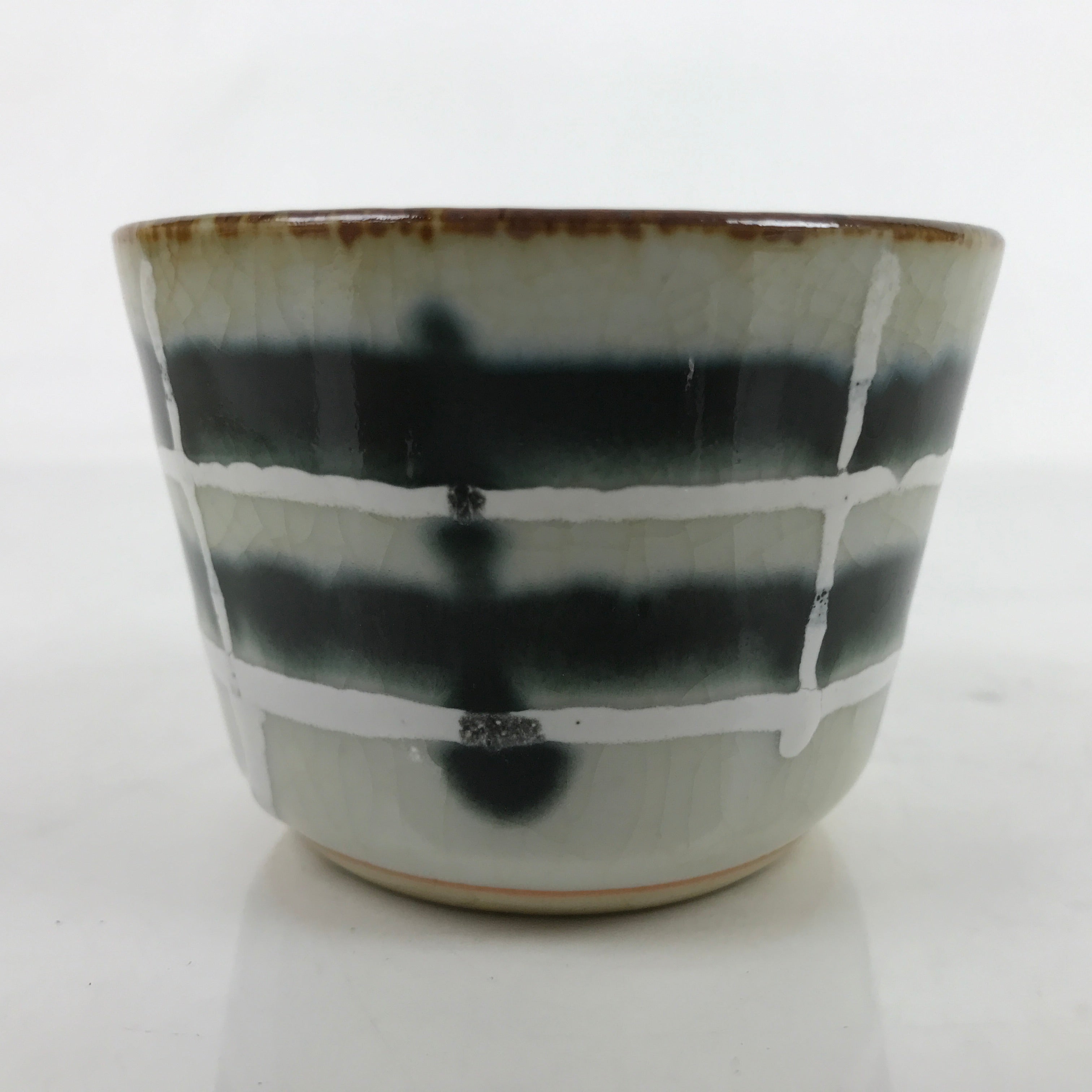 Japanese Porcelain Teacup Vtg Gray Black White Lines Ceramic Sencha Yunomi TC460