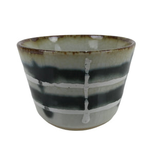 Japanese Porcelain Teacup Vtg Gray Black White Lines Ceramic Sencha Yunomi TC460