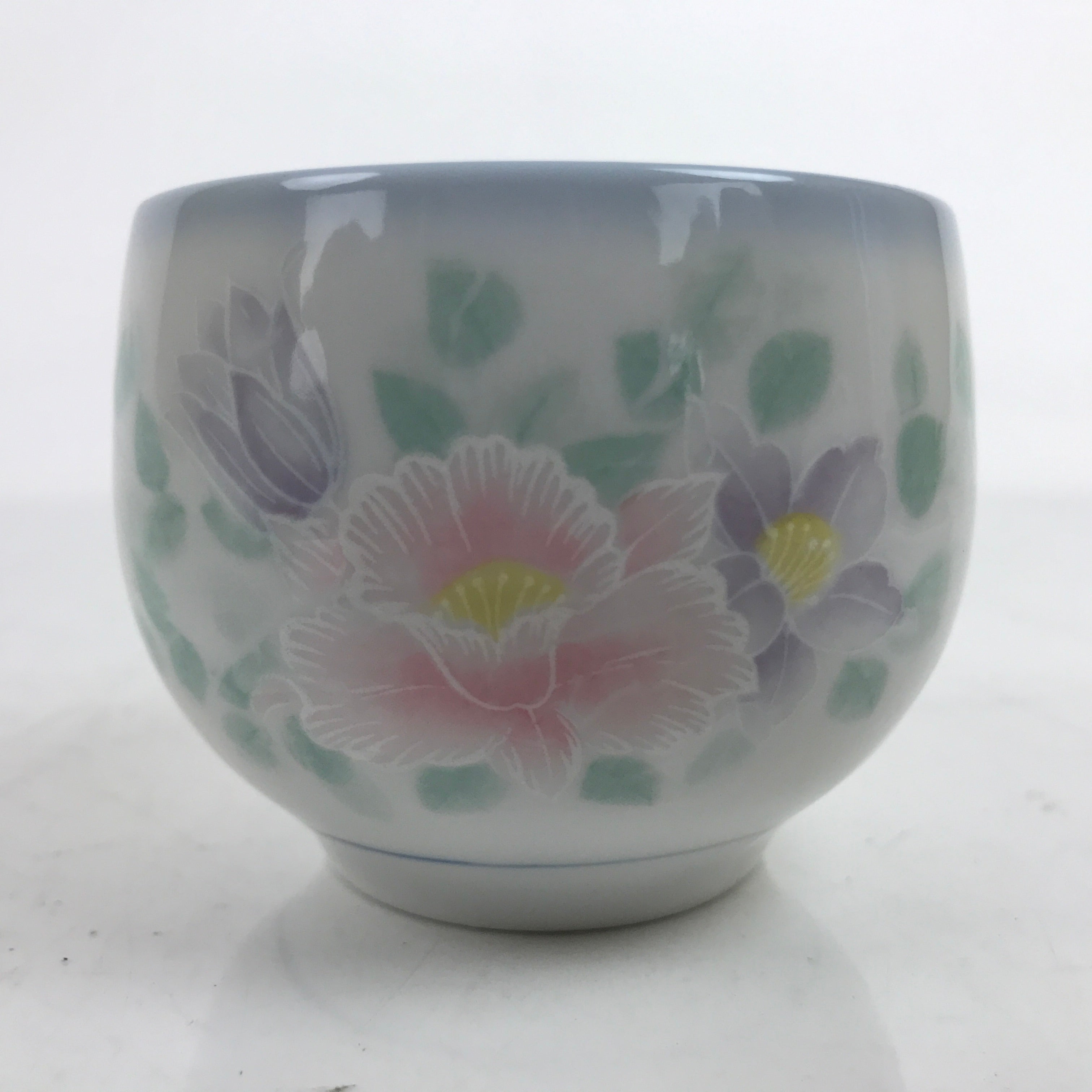 Japanese Porcelain Teacup Vtg Pink Purple Flowers Small Yunomi Sencha TC444