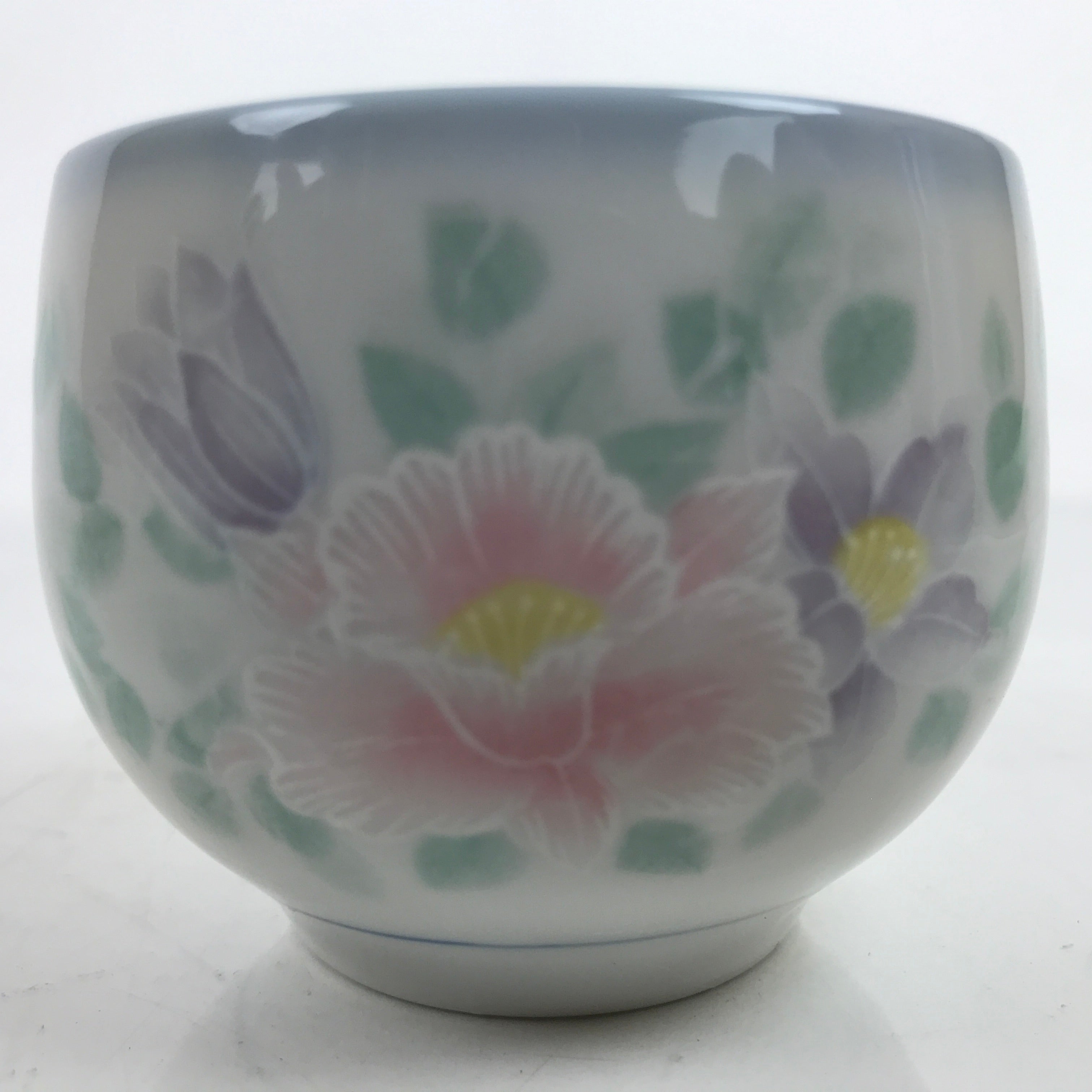 Japanese Porcelain Teacup Vtg Pink Purple Flowers Small Yunomi Sencha TC444