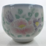 Japanese Porcelain Teacup Vtg Pink Purple Flowers Small Yunomi Sencha TC444